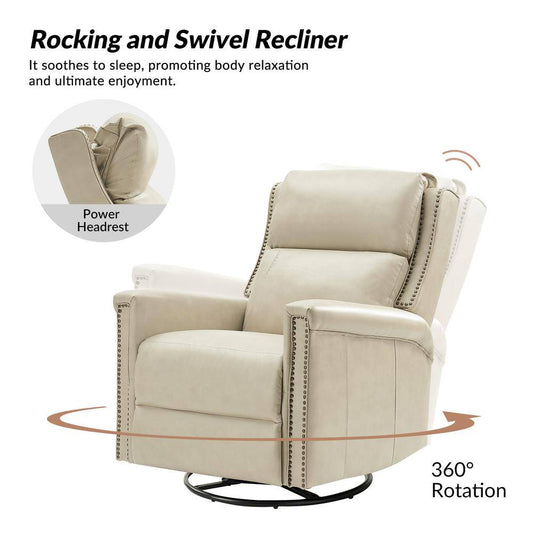 💖Last Day For Clearance💖Traditional Wingback Swivel and Rocker Power Recliner with Motorized Headrest